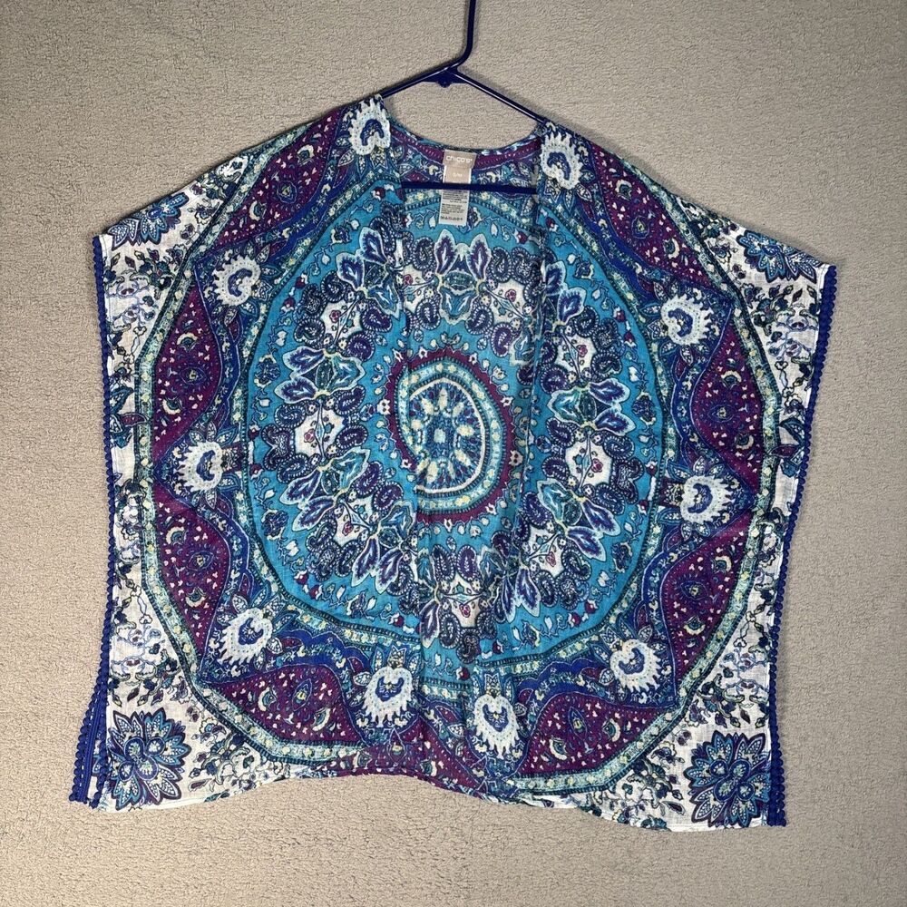 Chicos Cover‎ Up Women's Size S/M Blue Purple Paisley Bohemian Boho Resort Wear